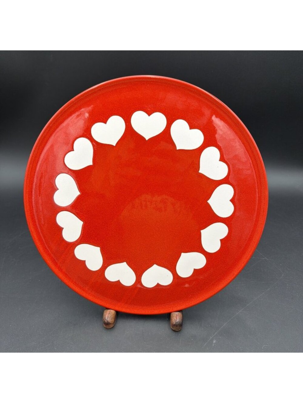 Waechtersbach Red White Heart Round Chop Cake Plate Serving Platter 12-3/8"